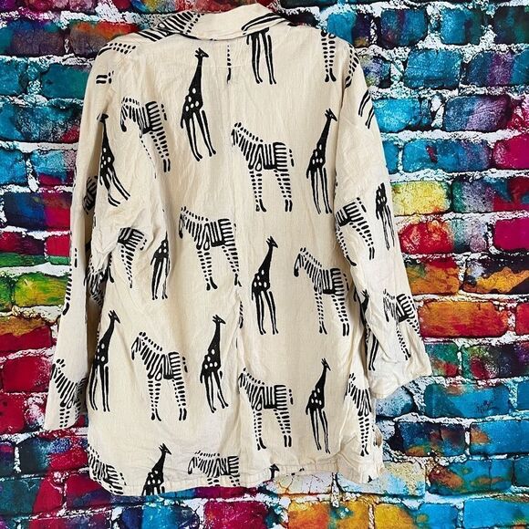 Vintage 90s Cheppu Nepal Oversized Free Size Giraffe Zebra Blazer Jacket - Picture 2 of 7